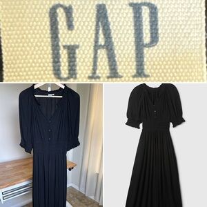Gap Women’s Black Smocked Fitted Waist Splitneck Midi Dress Size M